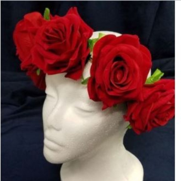 Accessories - 5 Red Rose Renaissance Headband Hair floral